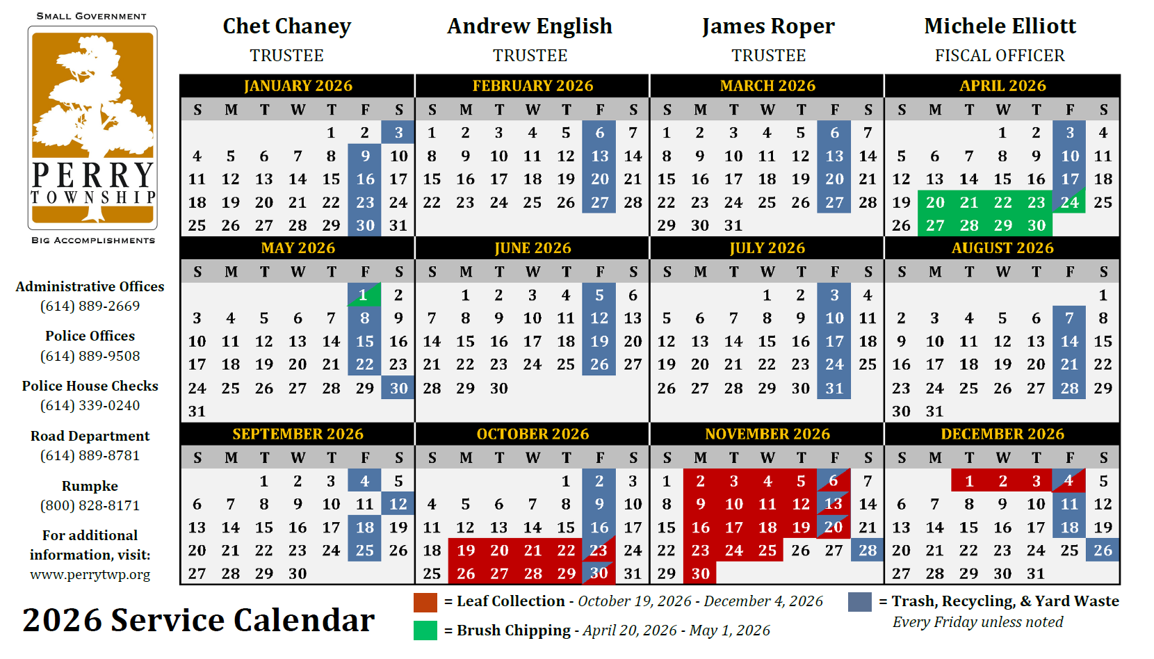 Photo of the magnetic service calendar for 2026